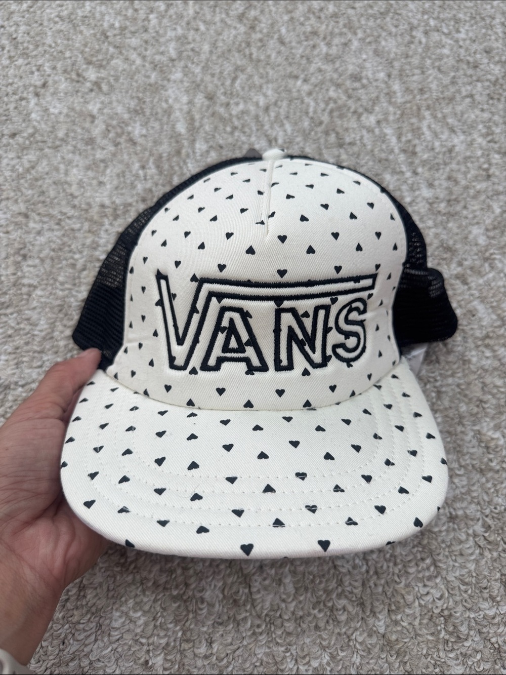 Vans White and Black Heart Print Trucker Cap